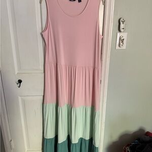 Lands' End Pink and Mint Tiered Sleeveless Maxi Dress
